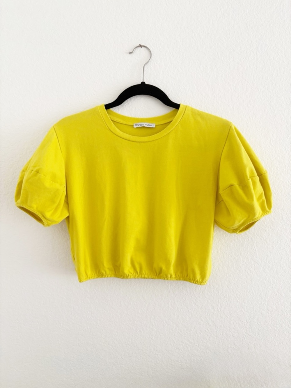 Zara 100% Cotton Lemon Yellow Puff Sleeve Top